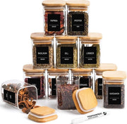 Set di contenitori in vetro per erbe con coperchio in legno - set di 12 - 180 ml - quadrato