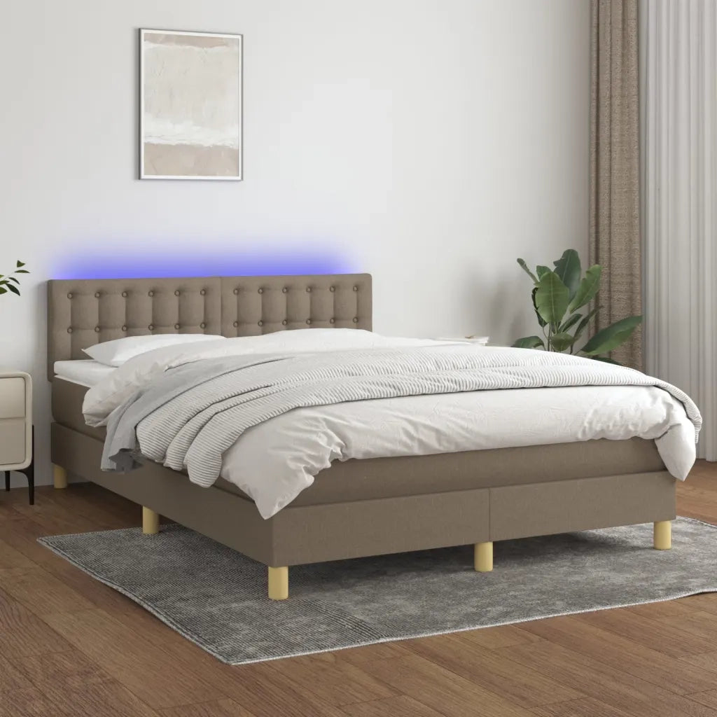 Letto a Molle con Materasso e LED Tortora 140x190 cm in Tessuto 3134033