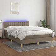 Letto a Molle con Materasso e LED Tortora 140x190 cm in Tessuto 3134033