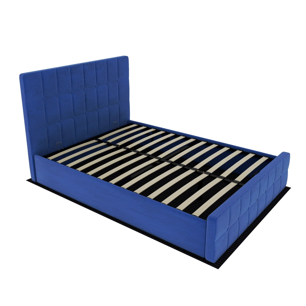 letto imbottito in velluto blu 140 x 200 cm
