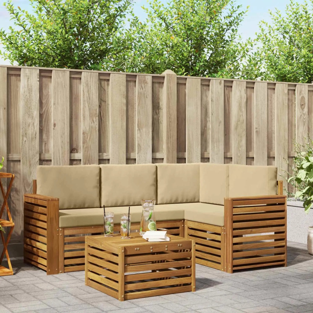 Set di divani da esterno con cuscino 5 pcs Naturale e Beige 3374778