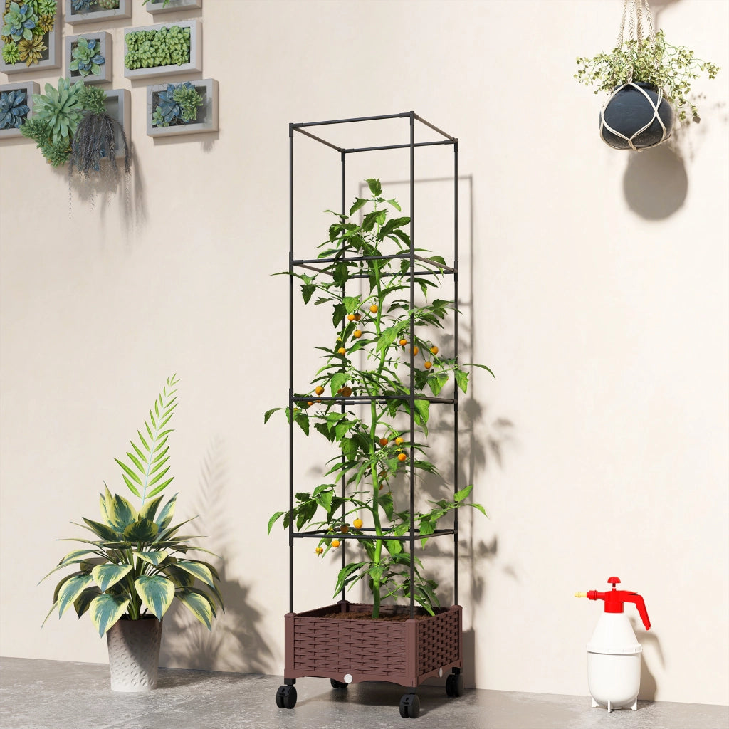 Vaso per piante con griglia e ruote ¨C zephmum ¨C 40x40x165 cm marrone