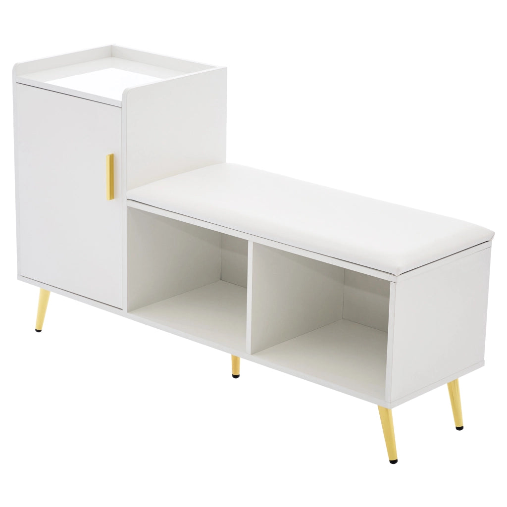 Scarpiera con 1 anta; 3 ripiani regolabili e panca imbottita - per ingresso - 120×35×71.5 cm - bianco