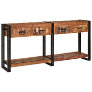Set di 2 Tavoli Consolle con Cassetti, Legno Massello Recuperato Multicolore