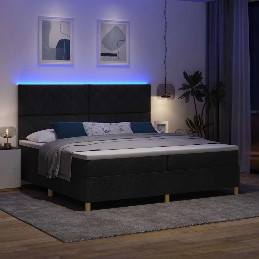 Letto a Sorgente LED con materasso Nero 200 x 200 cm Tessuto 3343203