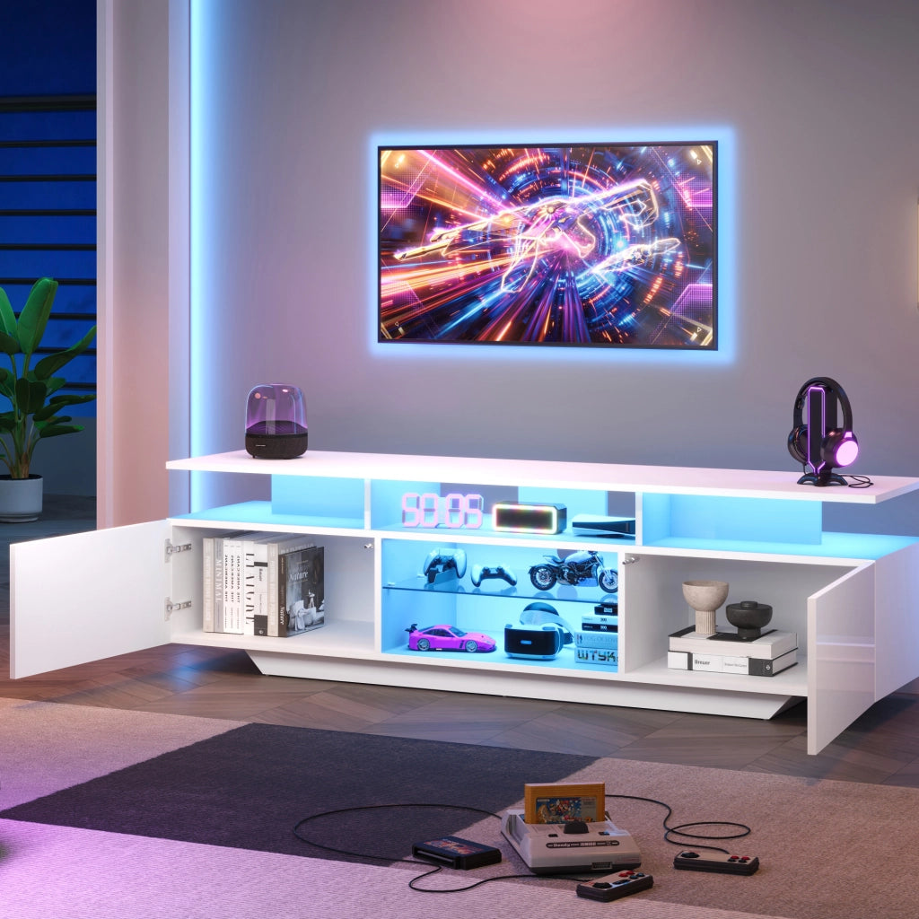 Mobile TV bianco con LED, 8 vani e 2 ante 160 x 40 x 45 cm