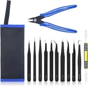 Set di pinze a 12 pezzi, precisione antistatica, in acciaio inossidabile, per riparazioni elettroniche, orologi, lavori di precisione, laboratorio, cura della pelle e depilazione