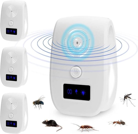 Ultrasonico ongediertebestrijder (4 pezzi) contro zanzare, topi, ragni e scarafaggi - Dispositivi elettronici repellenti per insetti per interni