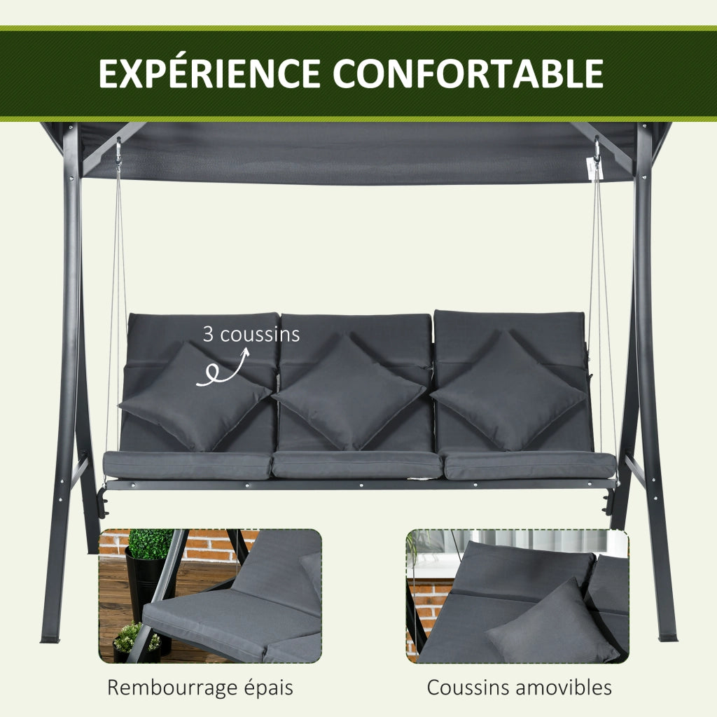 Balancelle Giardino 3 Posti ¨C Zephmum ¨C Grigio Scuro Acciaio Polyester