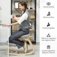 Sedia Inginocchiatoio con Movimento a Dondolo, in Tessuto e Legno di Betulla, 50x73x55 cm, Grigio