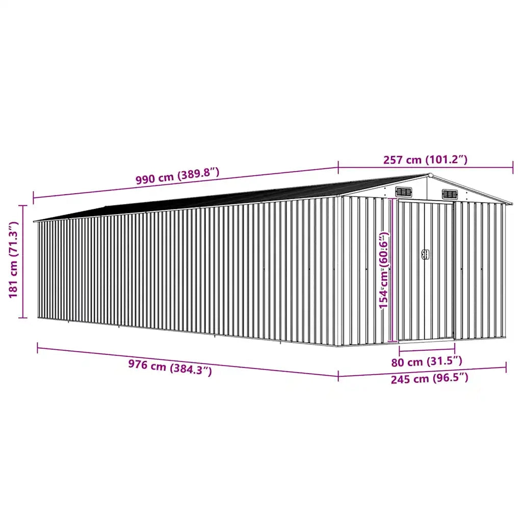 Capanno da Giardino Grigio 257x990x181 cm in Acciaio Zincato cod mxl 65796