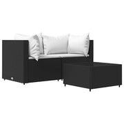Set Divani da Giardino 3 pz | Set Salotto da Giardino con Cuscini Nero in Polyrattan
