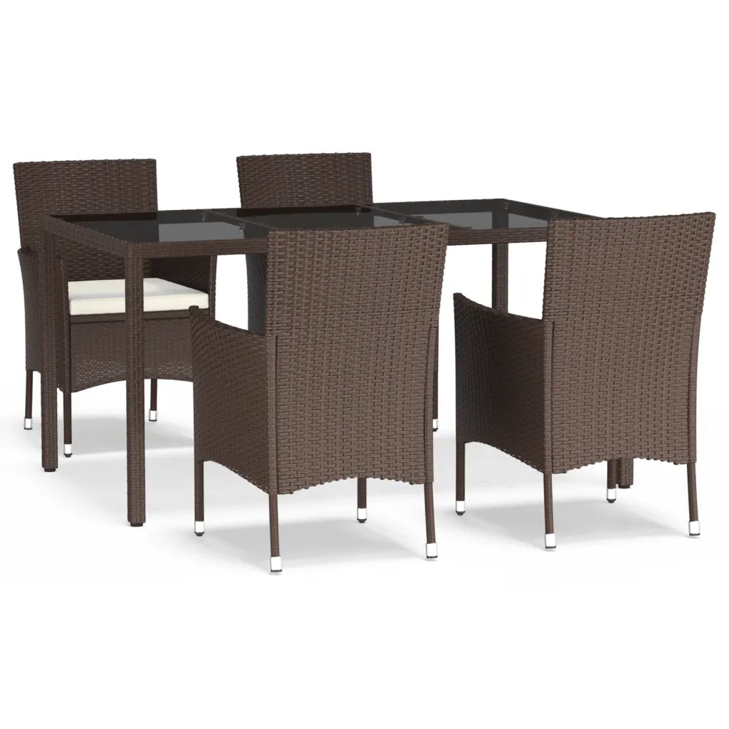 Set da Pranzo da Giardino 5pz con Cuscini in Polyrattan Marrone