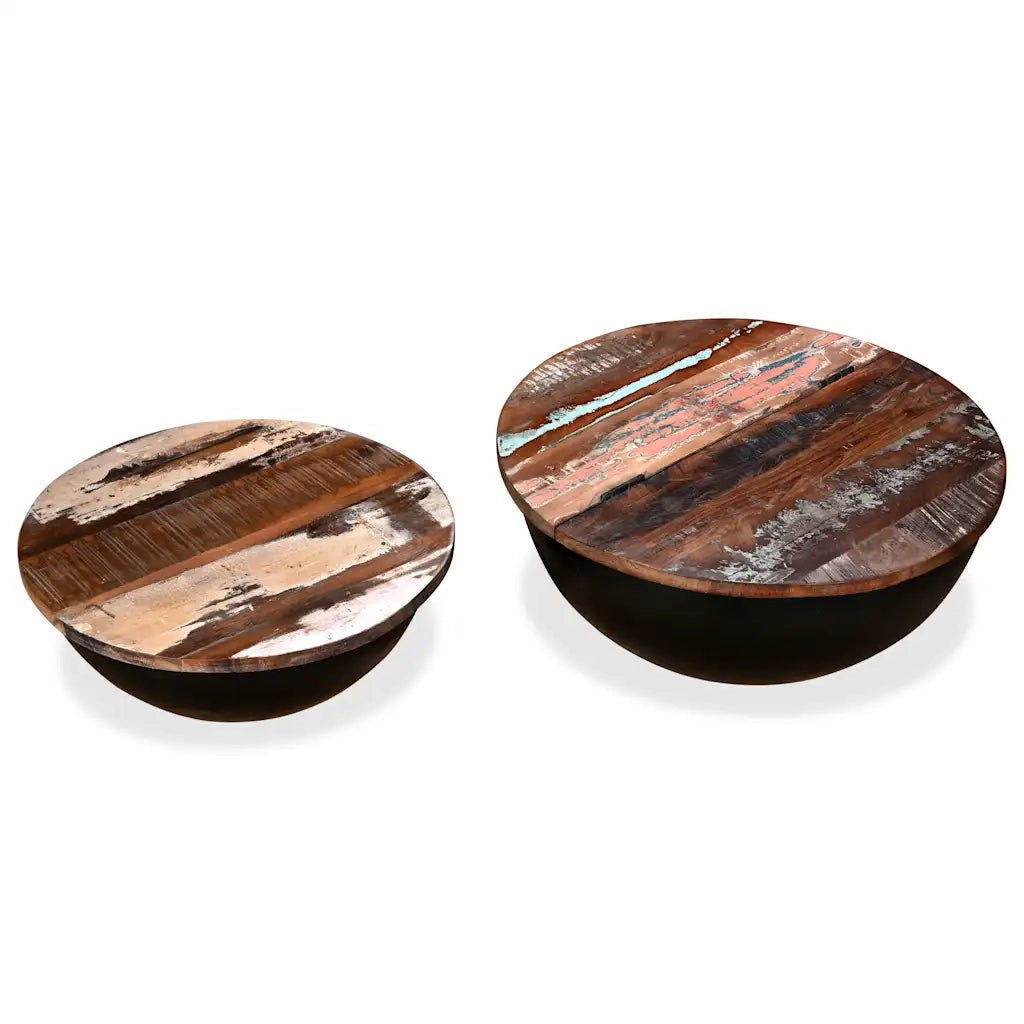 Set Tavolini CaffÃ¨ 2pz Forma di Coppa in Massello Anticato Nero cod mxl 18925