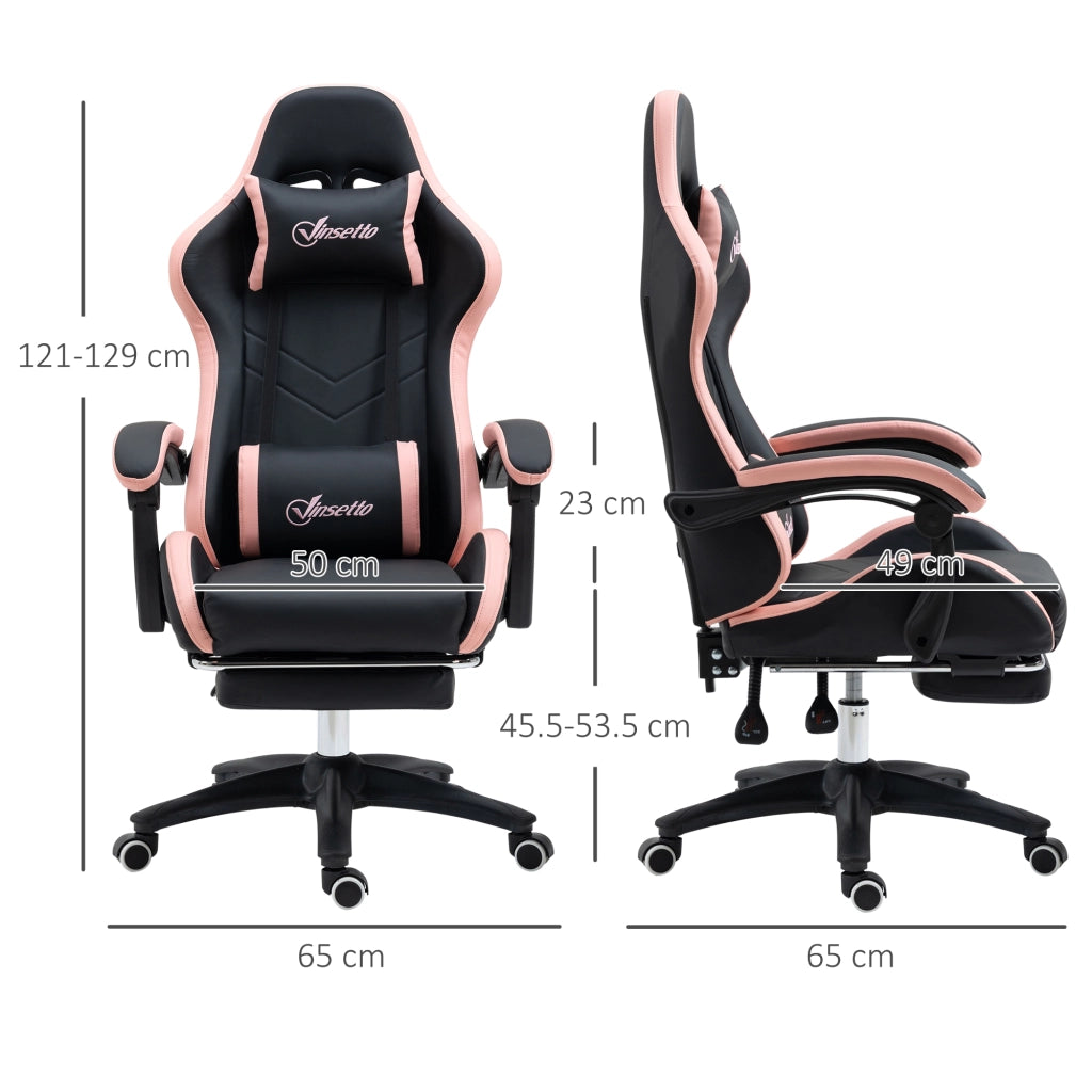 EasyComfort Sedia da Gaming ad Altezza Regolabile con Poggiatesta, 65x65x121-129 cm, Rosa e Nero