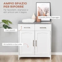 kleankin Mobiletto Bagno con 2 Ante, 2 Cassetti e Ripiano Regolabile, in MDF, 68x33x76cm