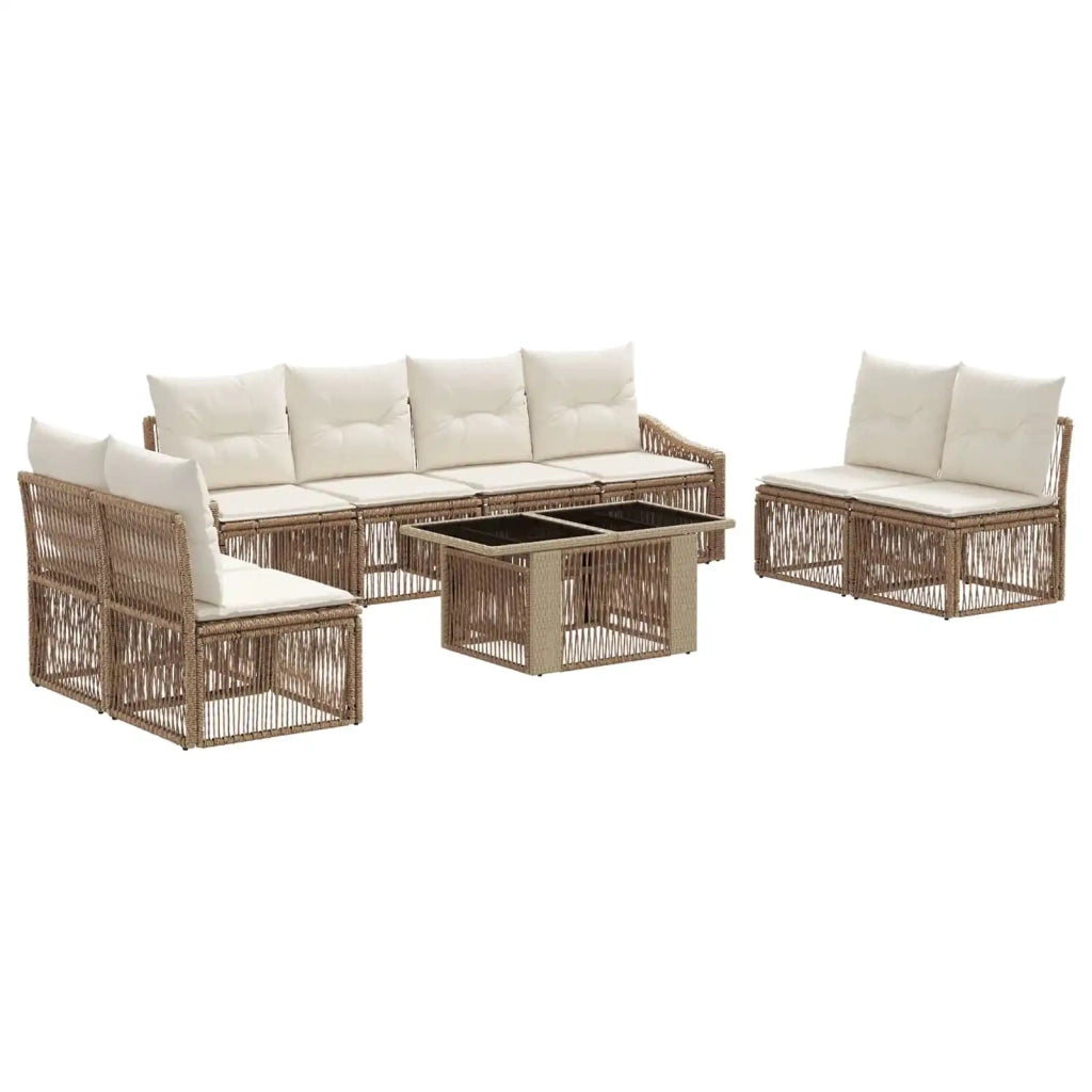 Set Divano da Giardino 9 pz Beige e Bianco Crema polyrattan 3437238