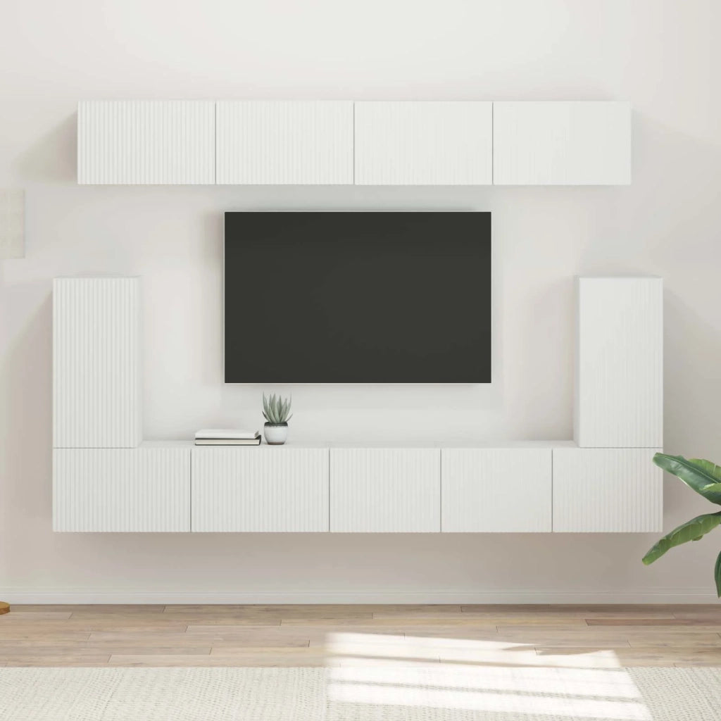 Set mobile TV Montaggio a parete 5 pcs Bianco Legno multistrato 3409087