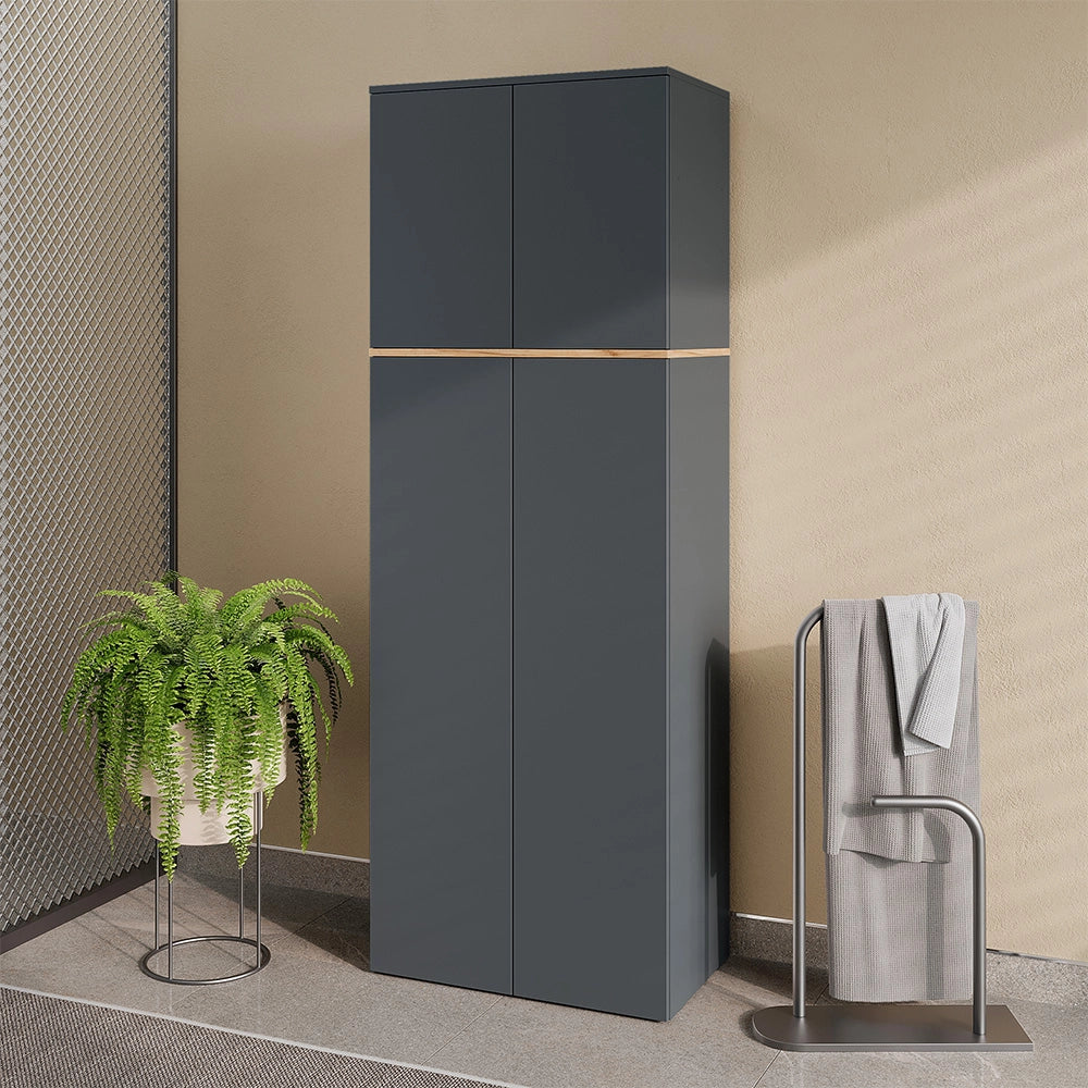 Armadio alto Viktor Antracite/Rovere dorato 68 x 188.6 cm con 8 scomparti chiusi Vicco