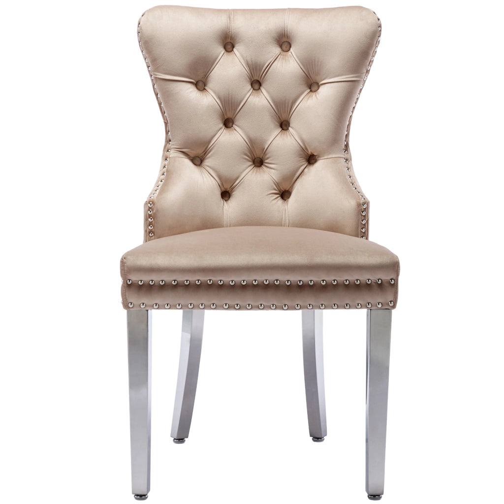 Sedia da Pranzo Imbottita in Velluto con Gambe in Metallo ¨C MINIMAL ¨C Beige, Set 4 Pezzi