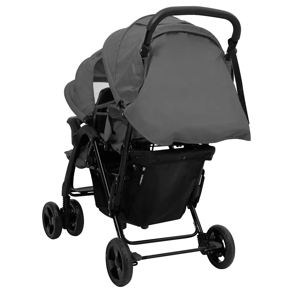 Passeggino Gemellare a Tandem Grigio Scuro in Acciaio 10348