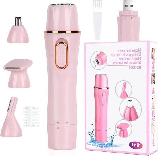 Sistema 4 in 1 per depilazione e rasatura senza dolore - per donne zona bikini ombelico gambe braccia viso - impermeabile ricarica via USB
