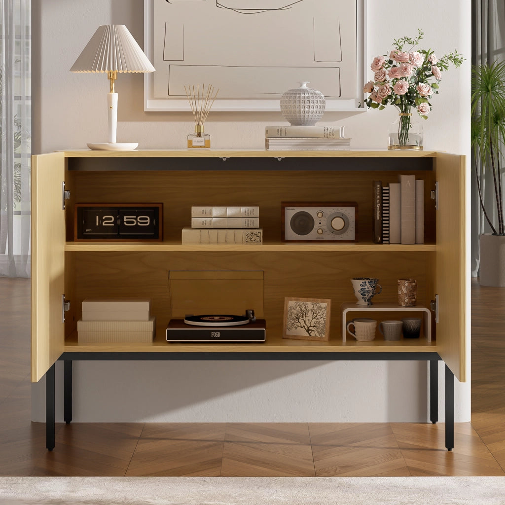 Sideboard moderno con 2 ante e gambe in metallo, finitura naturale, B 100 cm x H 75 cm x T 40 cm