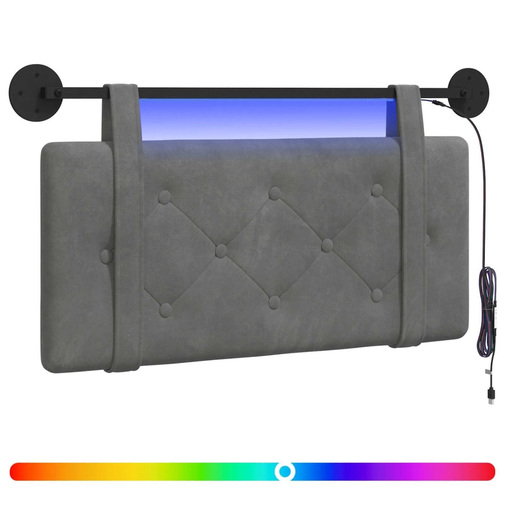 Testiera sospesa Con luce LED Grigio Scuro Velluto