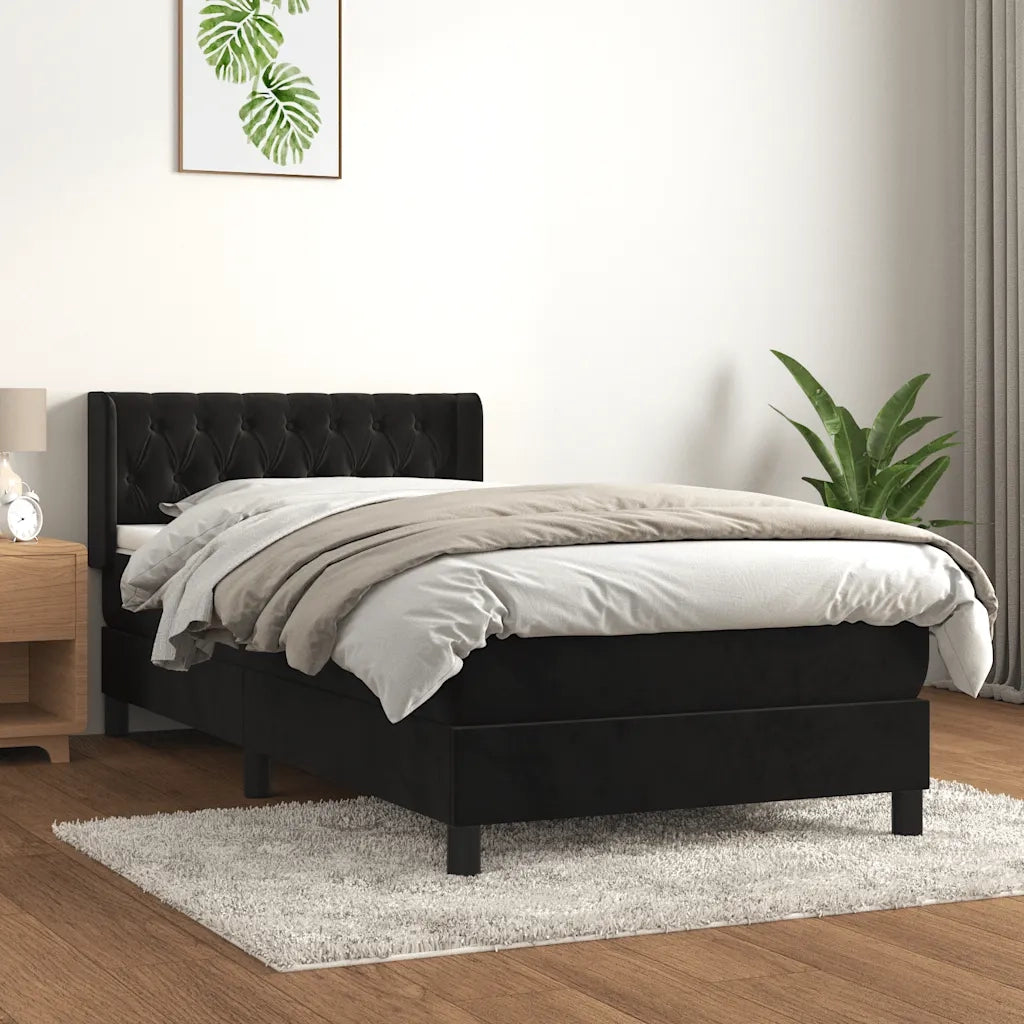 Giroletto a Molle con Materasso-Struttura Letto Nero 90x200 cm in Velluto 404906