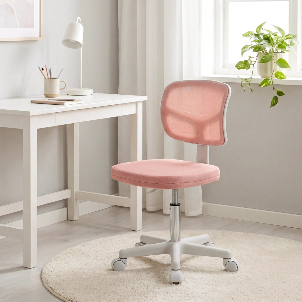 Sedia da Ufficio Ergonomica Senza Braccioli ¨C Xylo ¨C Schienale in Rete Rosa con Rotelle