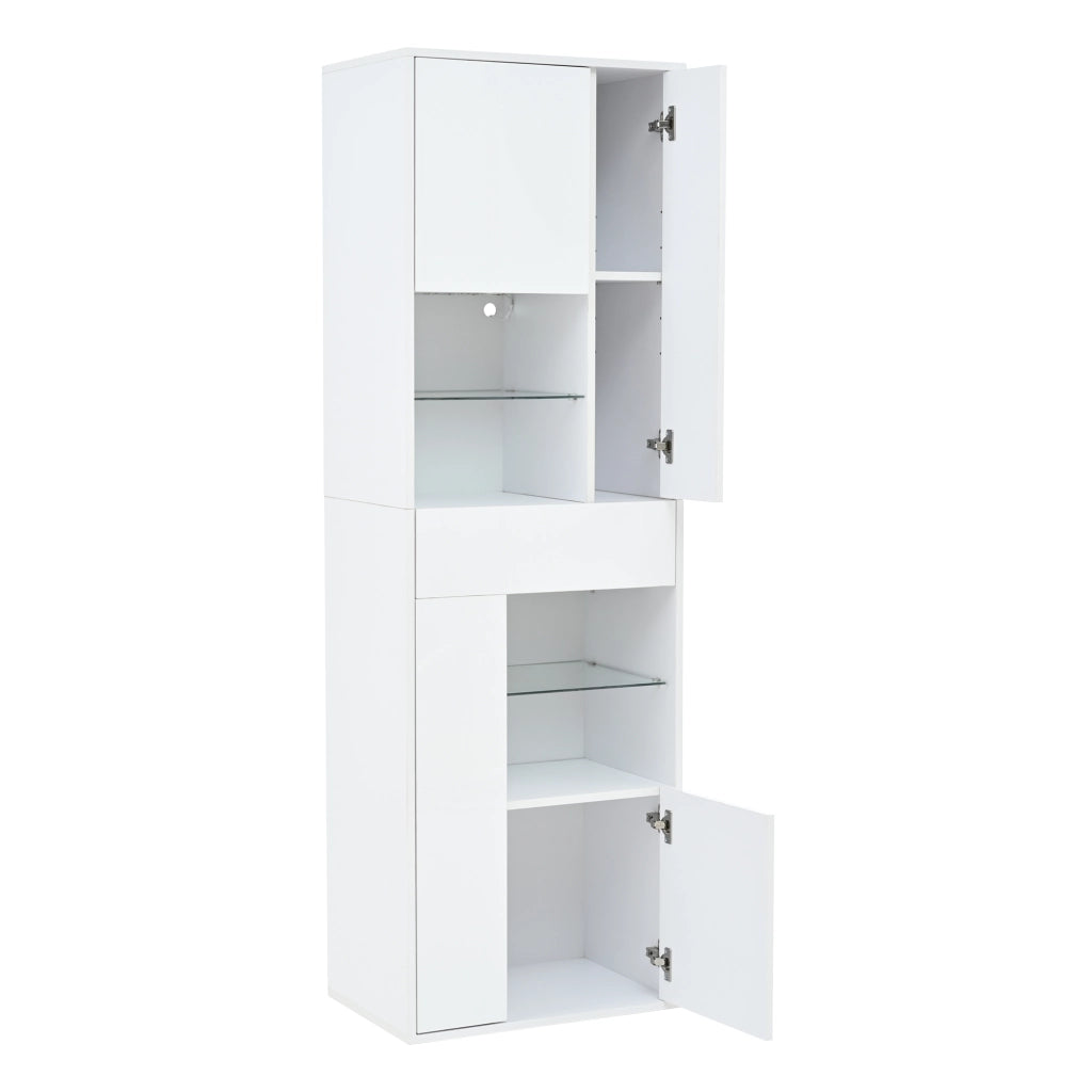 Vetrina Alta con Cassetto e LED ¨C MINIMAL ¨C Bianco Lucido 55x38x170