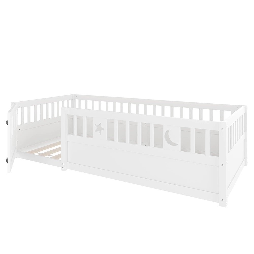 Letto a pannelli bambino 90x190 cm - Xylo - con sponde, decor stelle e luna, senza materasso, bianco