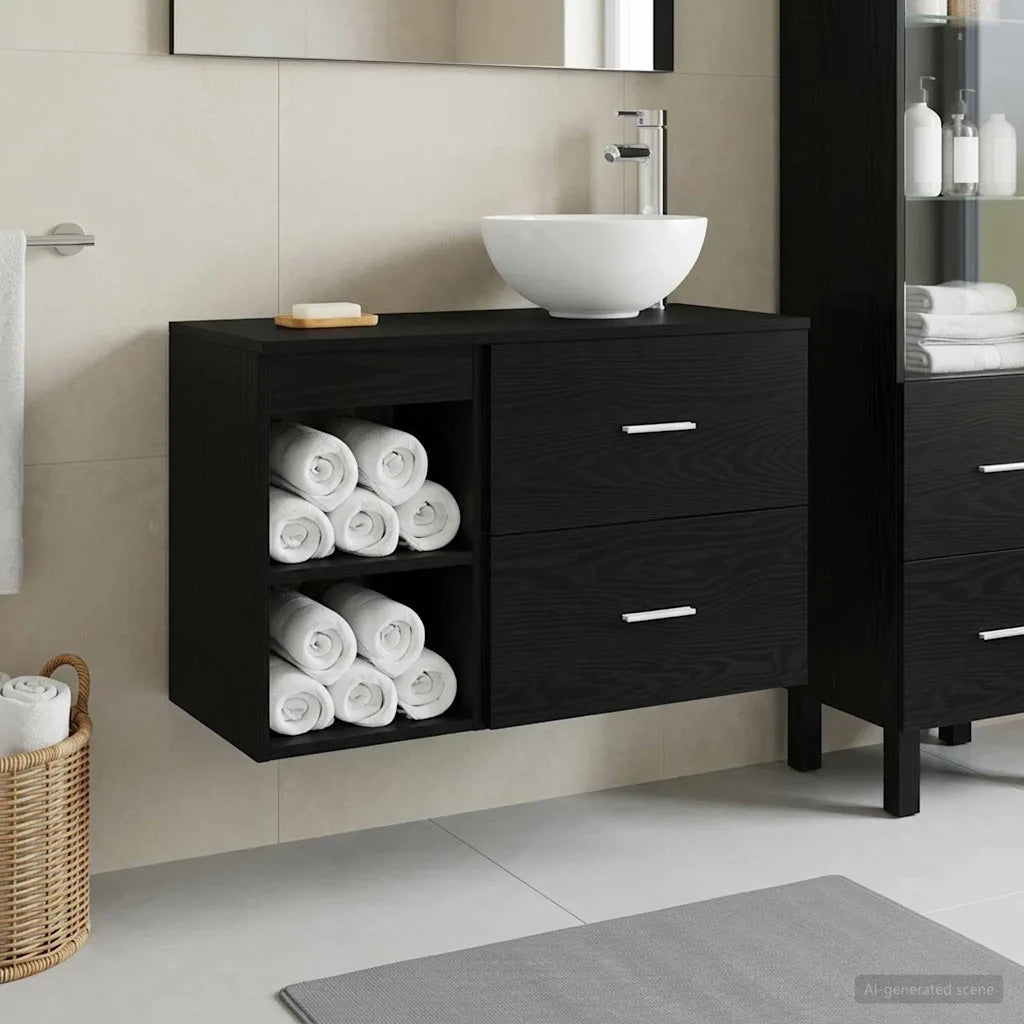 Set di mobili per il bagno 2 pcs Rovere Nero 3403873