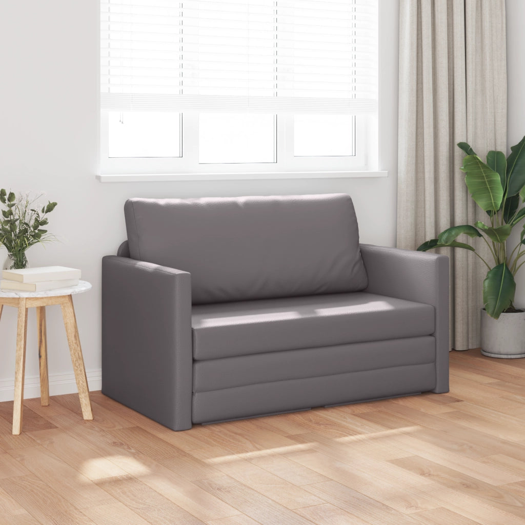 Divano Letto da Pavimento 2 in 1 Grigio 124x71x78 cm Pelle Sintetica