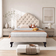 Letto singolo imbottito con rete e testiera regolabile 90x200 cm in velluto beige