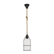 Lampada a sospensione Halat  in metallo nero e corda