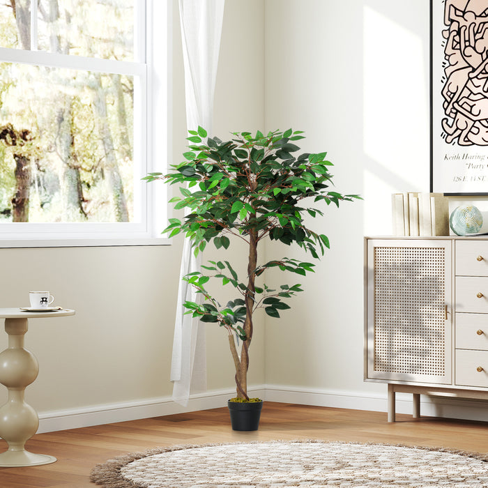 Pianta Artificiale Albero del Tè con 546 Foglie Realistiche e Vaso Cemento 120 cm Verde