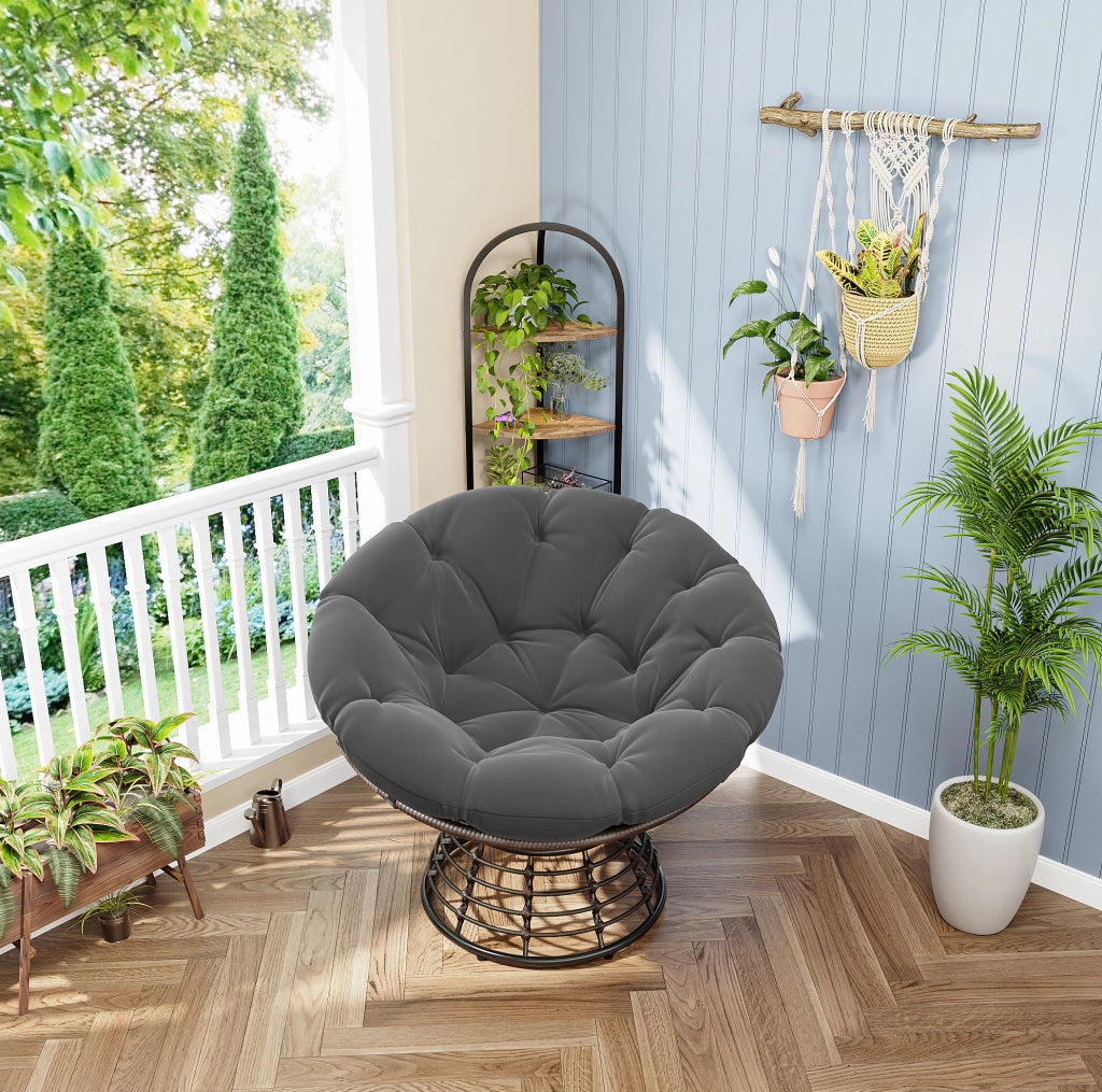 Poltrona Papasan girevole 360° ?92x67 cm in acciaio e PE rattan; grigio