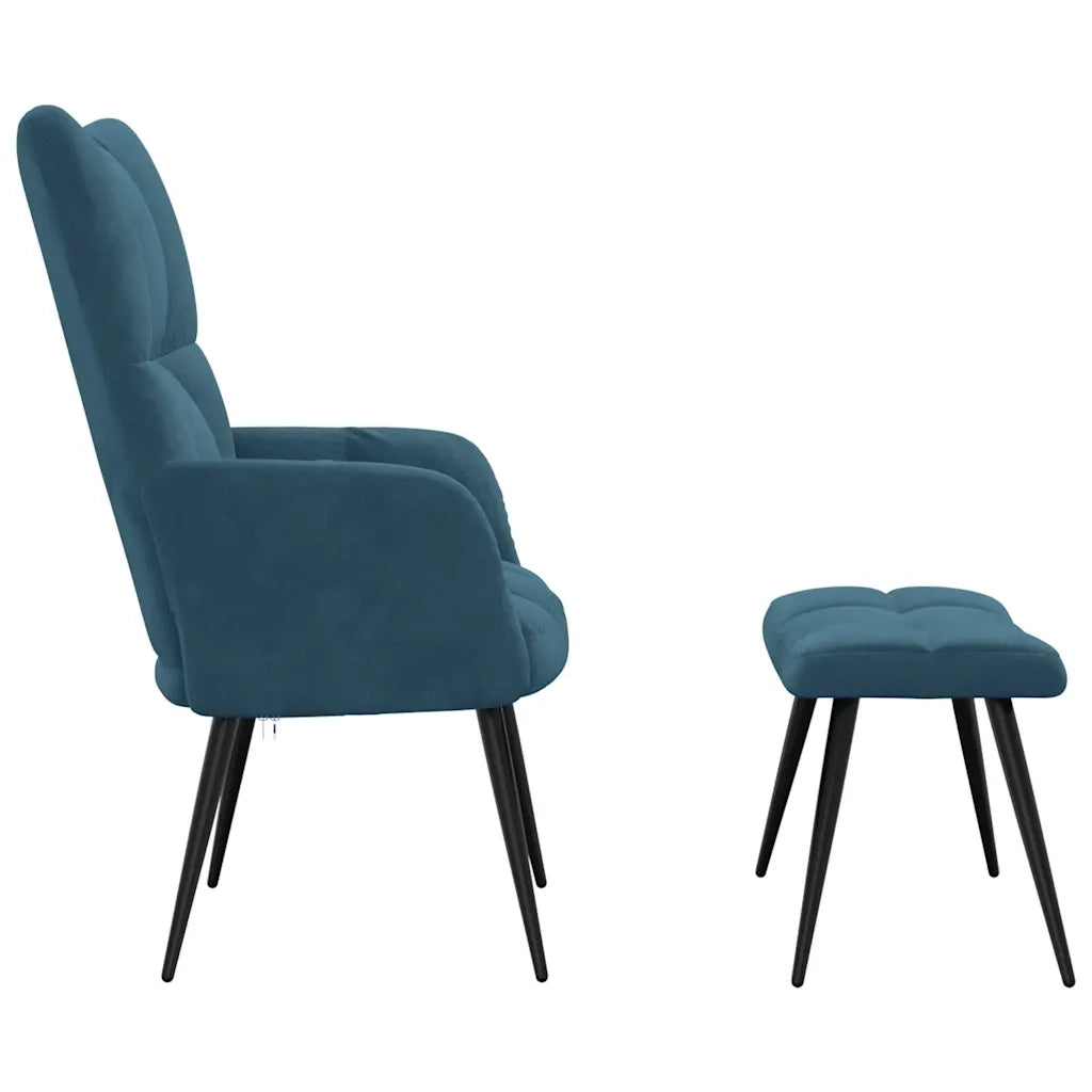 Poltrona Relax con Poggiapiedi Blu in Velluto 328094