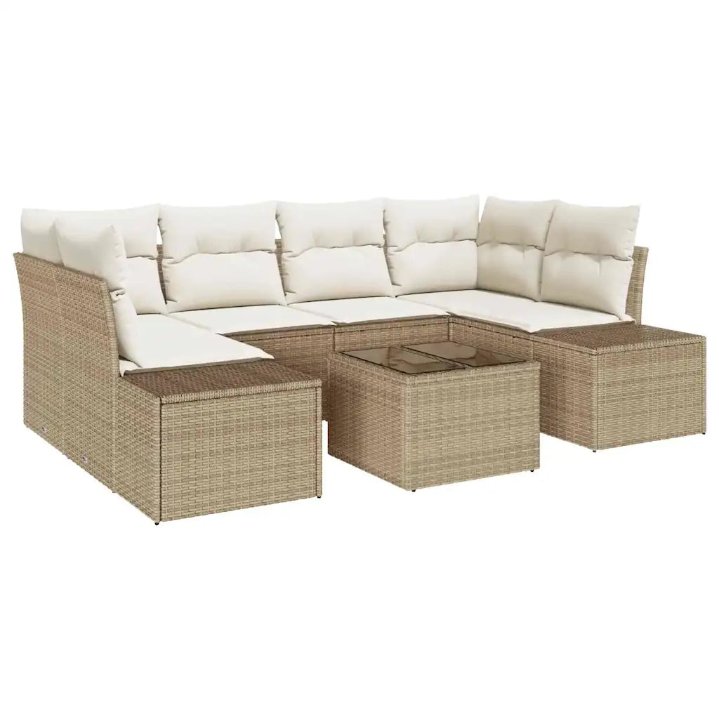 Set Divano da Giardino con cuscino 7 pcs Beige polyrattan