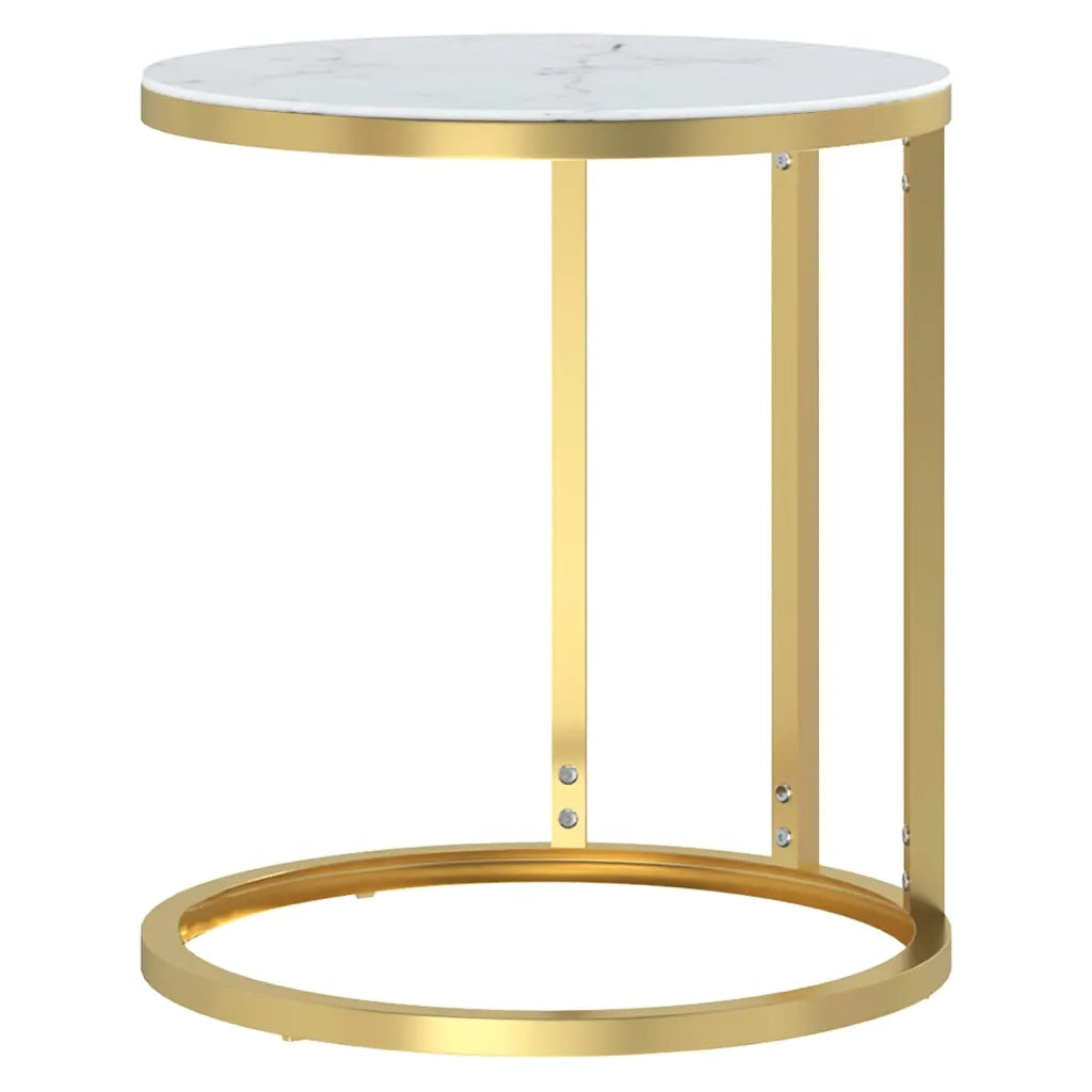 Tavolino Oro e Marmo Bianco 45 cm in Vetro Temperatocod mxl 70551