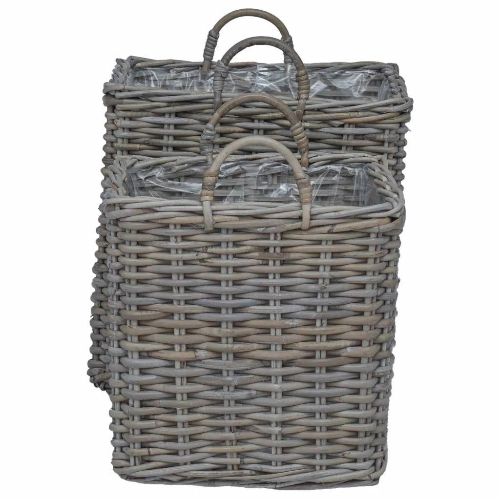 Cestino per Piante con archiviazione 2 pcs Grigio Rattan Lacak