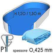Liner Per Piscine Ovali In Lamiera Di Acciaio Con Lunghezza Da 7,25 A 7,35 E Larghezza Da 3,55 A 3,65 M, H. 1,20/1,32 - Colore Azzurro- Spessore 0,425