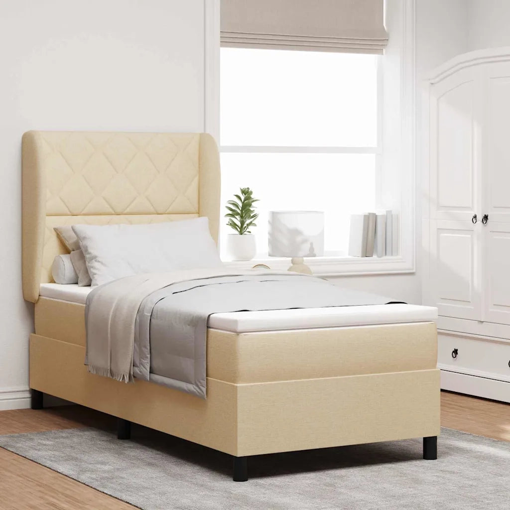 Letto a molle con testiera Crema 90 x 190 cm Tessuto 3340604