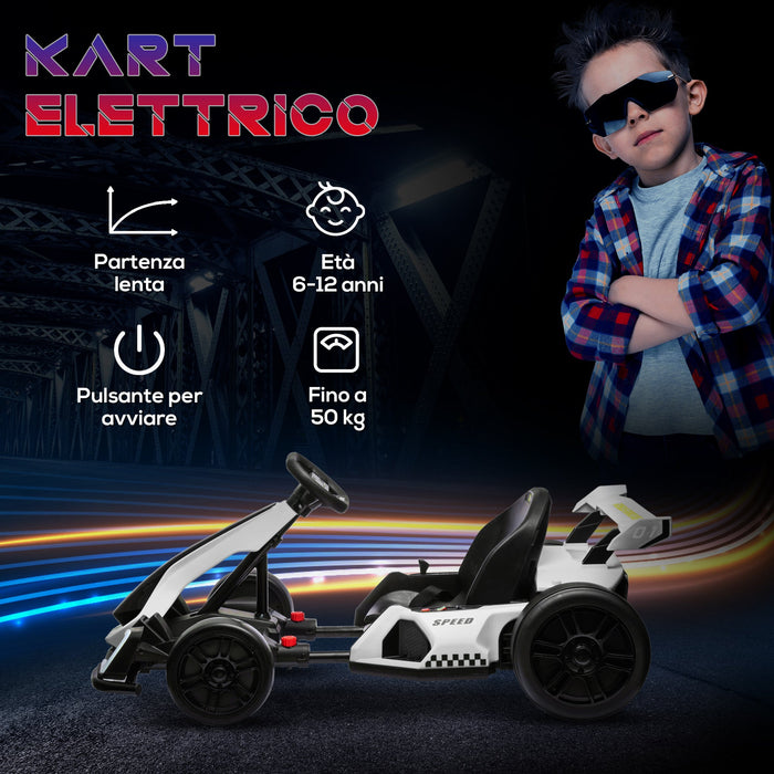 Go Kart Elettrico per Bambini 24V con Seggiolino Regolabile Bianco