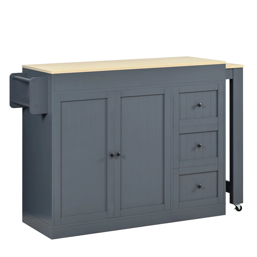 Isola da Cucina su Ruote con Piano Allungabile, Cassetti e Portaspezie ¨C Xylo ¨C Grigio