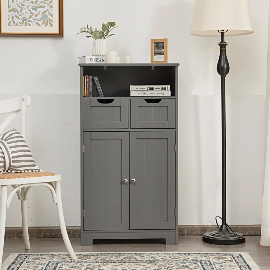 Armadio del bagno con una mensola aperta, Credenza per cucina con 2 ante e 2 cassetti Grigio