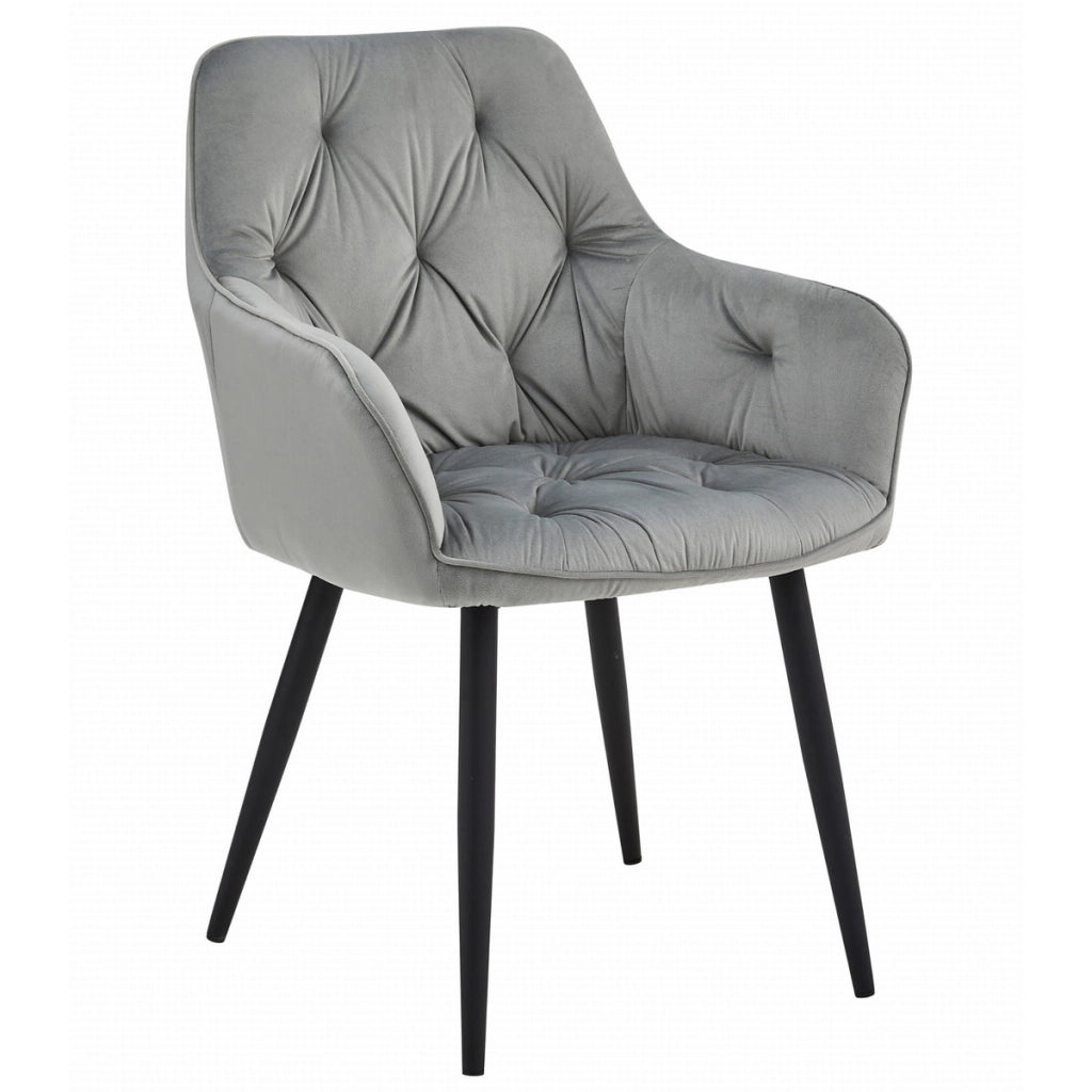 Set di 2 sedie Jork in velluto grigio argento con gambe nere