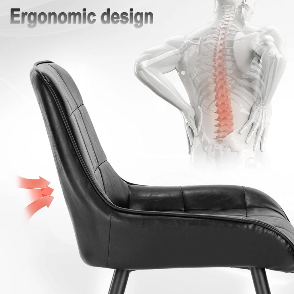 Set di 4 Sedie da Pranzo con Schienale Curvo, Sedie Ergonomiche in similpelle e Metallo, Poltroncina imbottita per Salotto, Ufficio, Camera da Letto, Nero BH332sz-4
