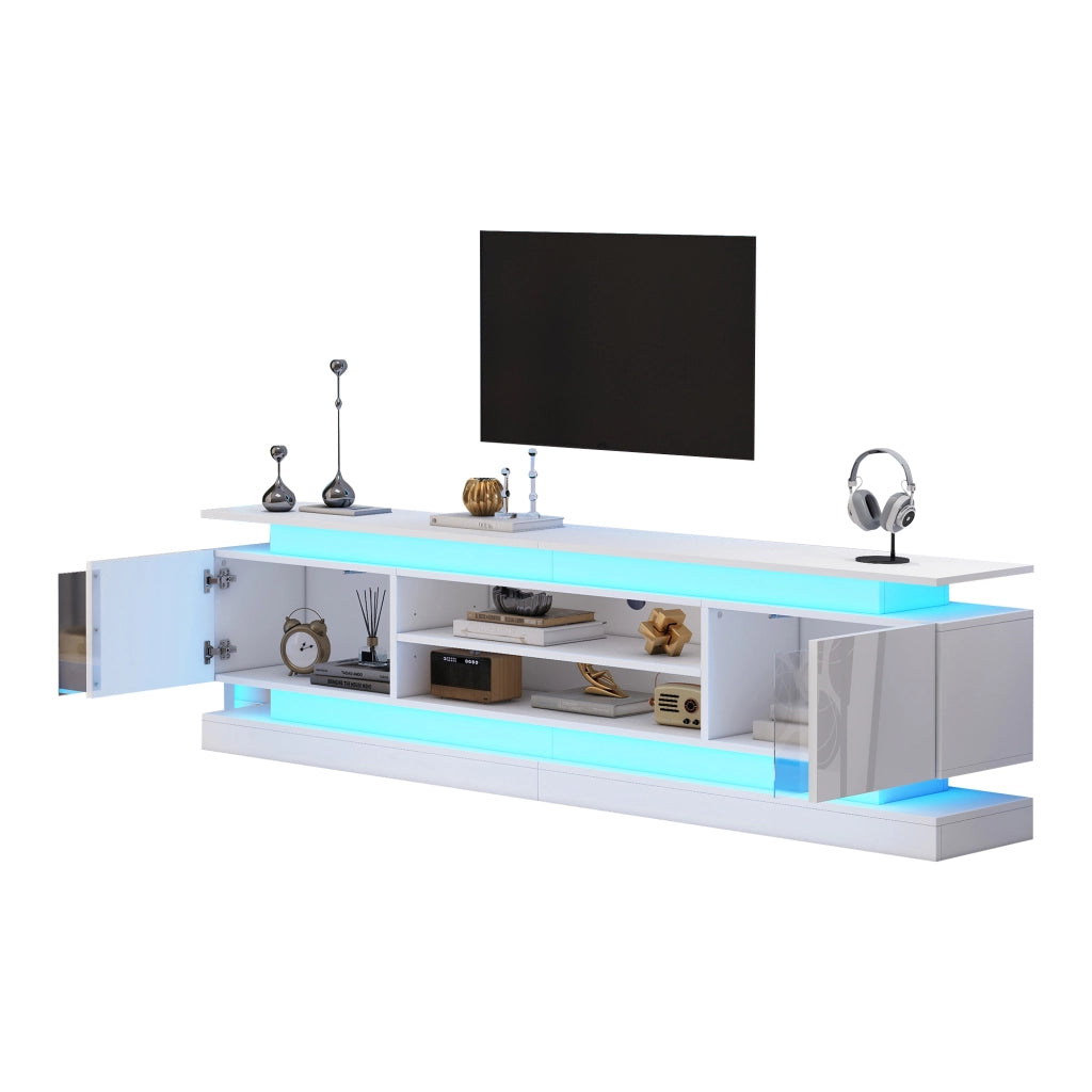 Mobile TV 180 × 35 × 60 cm 2 ante push to open con LED RGB Bluetooth e ripiani regolabili bianco lucido